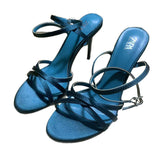 ZA Home 2025 New French High-Heeled Women's Shoes Tip With Cross-Clasp Fashion Dew Sandals Female Peacock Green HZ0115