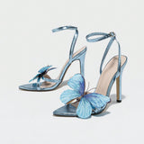 Sharp-Headed Three-Dimensional Butterfly Fine High Heel Sandals Women's Shoes Blue High Heels Source HZ0115