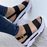 Autumn And Summer New Fashion Sandals Women Wide Face With Sweet Wind Thick Bottom Large Slope Heel Sandals Woman HZ0115