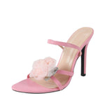 Ladies Three-Dimensional Flowers Decorated Cross-Word Ribbon After The Belt With Fine Heel Sandals Powder HZ0115