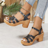 New Sandals Women 2025 Summer High Heels Leaky Toe Coarse-Character Buckle Tape Large-Size Sandals HZ0115