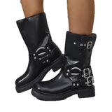 Large-Size Thick-Bottomed And Short-Cryslaughter Rider Boots Women 2025 New British Style Belt Buckle Western Cowboy Short Boots HZ0115