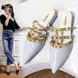 French-Style Rivet Cool Slippers Women Wear Flat-Bottomed Summer Shoal Sharp Leather Tip Half Slippers HZ0115