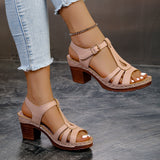 Large-Size Women's Shoes 2025 Spring New PU Dew-Shaped Buckle Tape Coarse Casual Sandals HZ0115