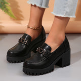 2025 New British Retro Fashion Thick-Soled Small Leather Shoes Waterproof Table Thick High Heel Large Size Women's Singles Shoes Burst HZ0115