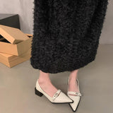 In The Autumn Of 2025, The New Pointed Leather Shoes Women's Shoes Coarse Heel French Fashion Small Small Mouth Thick Heel Single Shoes Women HZ0115