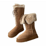 Grey Snow Boots Women 2025 New Winter Tie With Two Long Boots Plus Velvet Thick Cotton Shoes HZ0115