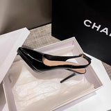 35-43 Large-Size New Ultra-High Patent Leather Pointed Back Tripty Sandals High Heels Women's Top Fine Back Empty Single Shoes HZ0115