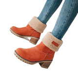 New 2025 Autumn And Winter Mid-Boul Thick Heel Overslip Snow Boots 43-Yard Cotton Shoes HZ0115