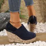 Large-Size Slope Heel Single Shoe Women's Spring New Suede Leather Splicing Round Head HZ0115