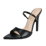 Women's Words With A Sharp Tip Fine Heel Sandals Women's Black High Heels HZ0115