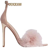 2025 New Summer Temperament High Heels Women Metal Chain Decoration With Fine Heel Fashion Fur Sandals HZ0115