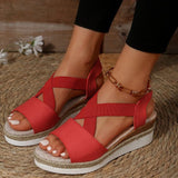 2025 Large-Size Women's Shoes Summer Hemp Rope Grass Tight With Thick Bottom Slope And Fish Mouth Sandals Beach Shoes HZ0115