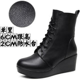 Round Head 12Cm High Slope And Waterproof Table Mid-Sleevel Boots With Side Zipper Women's Boots Pine Cake Plus Velvet Winter Warm Leather Boots HZ0115