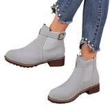 Autumn And Winter New Lady Martin Boots Loose Belt Buckle Round Head And Mid-Sleet Women's Shoes HZ0115