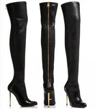 2025 Autumn And Winter New Fashion Solid Color Fine High With Metal After Zipper Over The Knee Boots Woman HZ0115