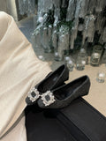 2025 Autumn And Winter New Wedding Shoes Water Drill Head Thick Heel Net Red Single Shoes Women's New French Plus Velvet Bean Shoes HZ0115