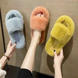 Fairy Hairy Slippers Women 2025 Autumn And Winter New Hairy Home Outside The Bottom Of The Wearing Plush Slippers HZ0115