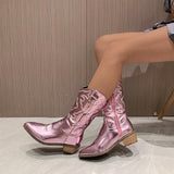 2025 Autumn New Large-Size Women's Barrel Solid Color Pointed Casual Martin Boots Coarse Heel Boots HZ0115