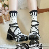 2025 New Cute Round Head Mary Jane Small Leather Shoes Lolita Bow Princess Wind Heightening High Leg Long Single Shoes HZ0115