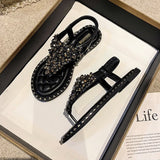 Clip-Sneaker Sandals Women's Summer Fairy Wind 2025 New Fashion Water Drill Lady Flat-Soled Roman Shoes Women's Large Size Women's Shoes HZ0115