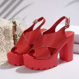 Thick-Bottomed High-Heeled Sandals Women 2025 Summer New Cross-Duced Large-Size Fish-Mouthed Sandals HZ0115
