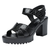 Painted Leather High Heel Waterproof Sandals Women Fashion Crocodile Pattern Walking Shoes Summer Coarse Heel Magic Sticky H Women's Shoes HZ0115