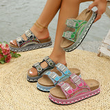 2025 New Thick Bottom Rope Double Buckle Drill Softwood Beach Slippers Large Size Women's Shoes HZ0115