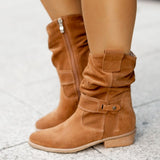 Autumn And Winter Ladies Large-Size Short-Slee Way Round Head Metal Buckle Side Zipper Low Side And Fashion Boots HZ0115