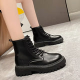 Autumn And Winter Martin Boots 2025 New Women's Shoes Fashion Boots Black British Style Short Boots Thick Background With Thin Boots 42 HZ0115