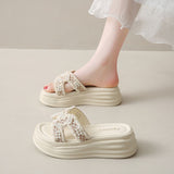 Daily High-Level Pearl Slippers Women's Summer Net Red Explosion Wearing Small Fragrant Wind Thick-Bottomed Drag Fashion Cool Slippers HZ0115