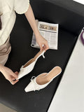 In The Summer Of 2025, The New Bow In The Fine Heel Muller Shoes Half Slippers Women's Large-Size High-Heeled Single-Shoe Sand Slippers HZ0115