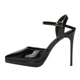 French Temperament Thin Heel Waterproof Black High Heels With Thick Background Bare Color Pointed Summer Wearing Sandals HZ0115