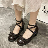 Mary Jane Coarse Heels Spring 2025 New Single-Shoe Women's One-×Ö Buttoning Square Head French Retro High Heels HZ0115