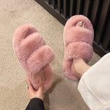 7Cm Thick-Bottomed Fur Slippers Wearing Autumn New Fashion Slope And Loose Cake Bottom-Size Cotton Slippers HZ0115