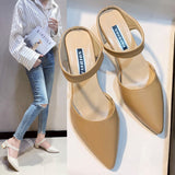 2025 Korean Version Of The Bag Head With Cold Slippers Women Sharp-Tip Word Thick Half-Slipper With Sandals High Heels HZ0115