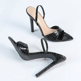 Women's Sharp-Headed Stone-Print With Back Ankle With Fine Heel Sandals Party Black High Heels HZ0115