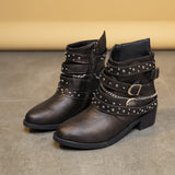 Ladies Leather Boots Autumn Winter Rough And Large Belt Short-Sleest Unispet Women HZ0115