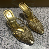 ZA Home 2025 New Women's Shoes Low Heel Temperament High Heels High-Heeled Shoes Back Scratches Single Shoes Gold Sandals HZ0115