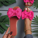 New Flat Bottom Water Drill Bow Bow Slippers Women Wear Pure Light Cloth Cold Slippers HZ0115