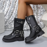 Large-Size Thick-Bottomed And Short-Cryslaughter Rider Boots Women 2025 New British Style Belt Buckle Western Cowboy Short Boots HZ0115