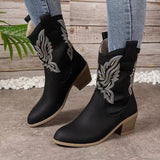 New Women's Embroidery Sleeves Vintage Boots Vintage Mid-Cute Head Western Cowboy Boots For Fall/Winter 2025 HZ0115