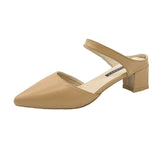 2025 Korean Version Of The Bag Head With Cold Slippers Women Sharp-Tip Word Thick Half-Slipper With Sandals High Heels HZ0115