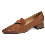 Brown French Singles Women's Pointed Thick Heel Small Leather Shoes Commuting Temperament Low Heel Women's Shoes HZ0115