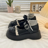 French Round Head Thick-Soled Leather Shoes Women 2025 New Spring Bows Shallow Single Shoes HZ0115