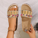 2025 Fashion Family Style Thick Bottom Slippers Women Rivet Hemp Rope Large Size Water Loose Beach Slippers HZ0115