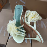 ZA Home 2025 Summer New Black Fairy Wind Flowers Toe French Temperament High-Heeled Sandals Woman HZ0115