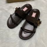 ZA Home 2025 New Summer New Flat-Bottom Metal Single-Buckle Double Buckle Strap Wear Two Uncle Slippers Woman HZ0115
