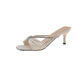 In The Summer Of 2025, The New Silk Satin Water Drill With Sandals And Sandals And Women's Bows And Toes Wear High-Heeled Cool Slippers. HZ0115