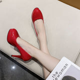 New Night Scene Ultra-High Heel Patent Skin Hates High-Skinned High-Mouth Round-Headed Single Shoes Dress Professional Waterproof Table High Heels HZ0115